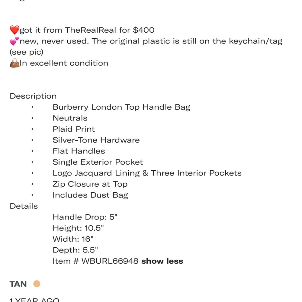 Burberry London Tan Top Handle Bag